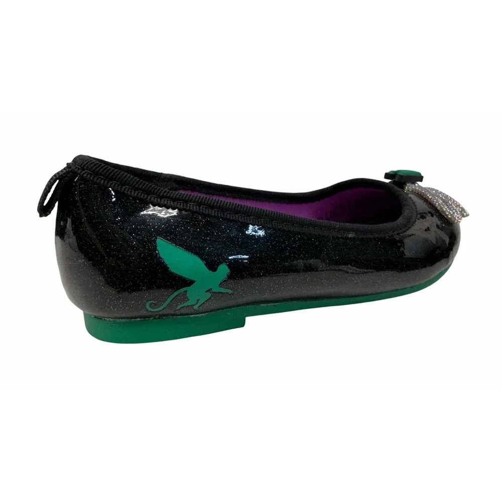 Wicked Flat Shoes Kids Size 11 Monkey Logo Rhinestone Bow Black Purple Green
